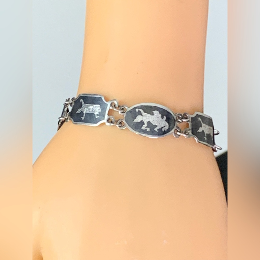 Vintage SIAM STERLING Silver Dancers Panel Bracelet  6.1/2”